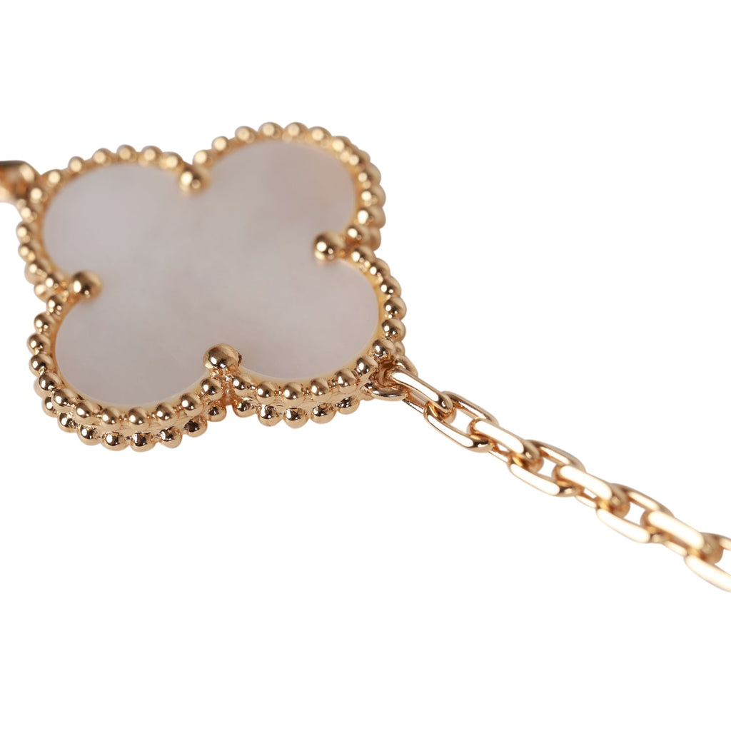 Van Cleef & Arpels Magic Alhambra 18k Gold 5 Motif Mother of Pearl and Onyx Bracelet