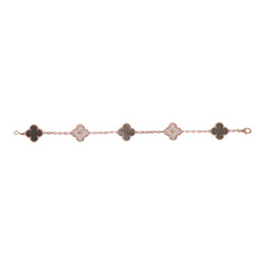 Van Cleef & Arpels Vintage Alhambra 18k Rose Gold 5 Motif Grey Mother of Pearl and Diamond Bracelet