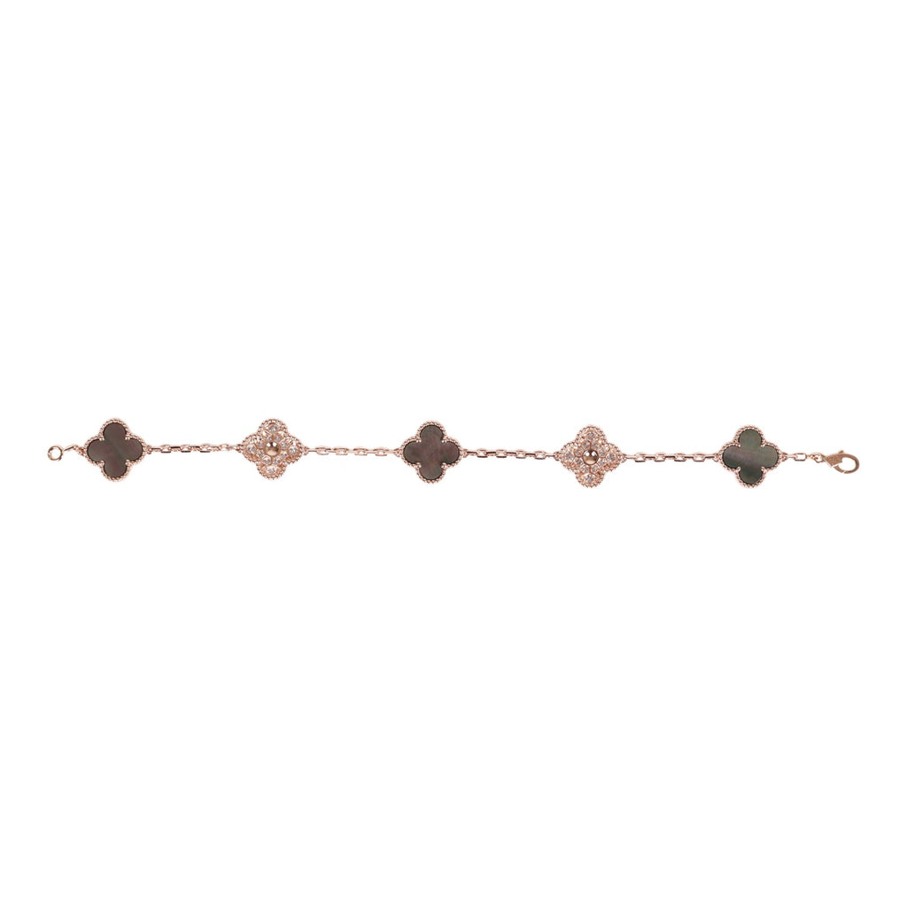 Van Cleef & Arpels Gold and Mother-of-Pearl Alhambra Bracelet 5 Motifs