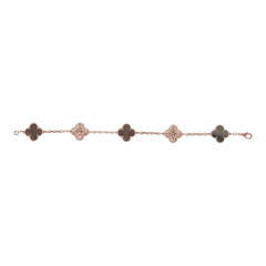 Van Cleef & Arpels Vintage Alhambra 18k Rose Gold 5 Motif Grey Mother of Pearl and Diamond Bracelet