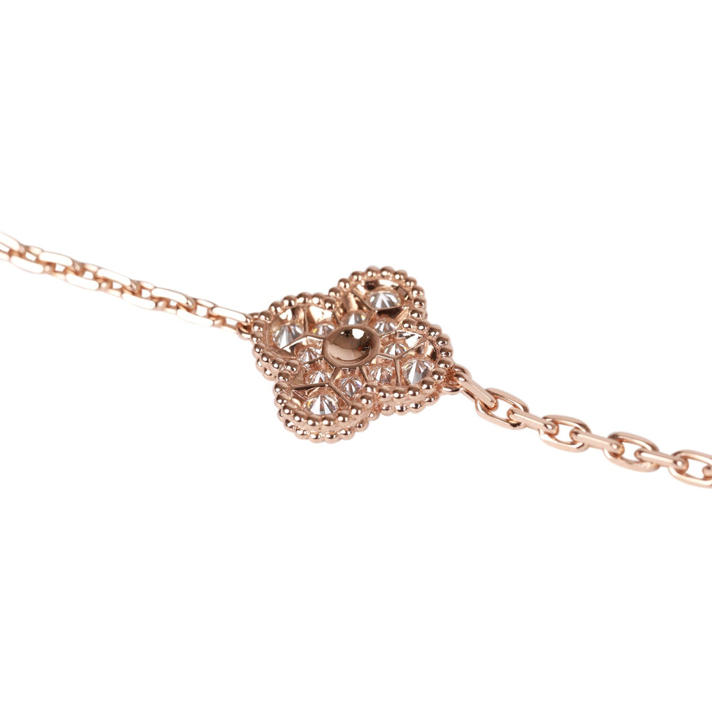 Van Cleef & Arpels Vintage Alhambra 18k Rose Gold 5 Motif Mother of Pearl and Diamond Bracelet