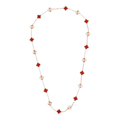 Van Cleef & Arpels Vintage Alhambra 18k Rose Gold 20 Motif Carnelian Guilloche Necklace