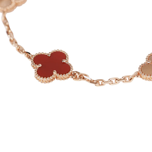 Van Cleef & Arpels Vintage Alhambra 18k Rose Gold 20 Motif Carnelian Guilloche Necklace