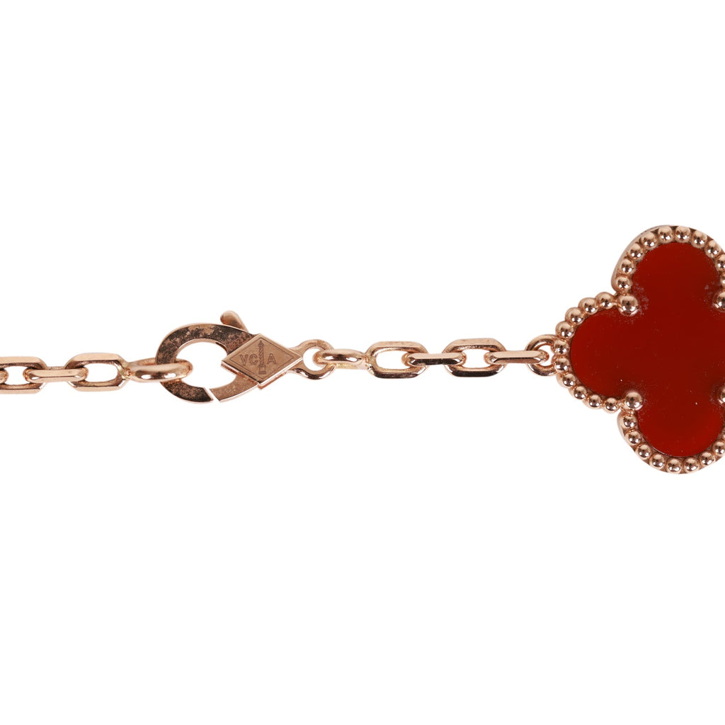 Van Cleef & Arpels Vintage Alhambra 18k Rose Gold 20 Motif Carnelian Guilloche Necklace